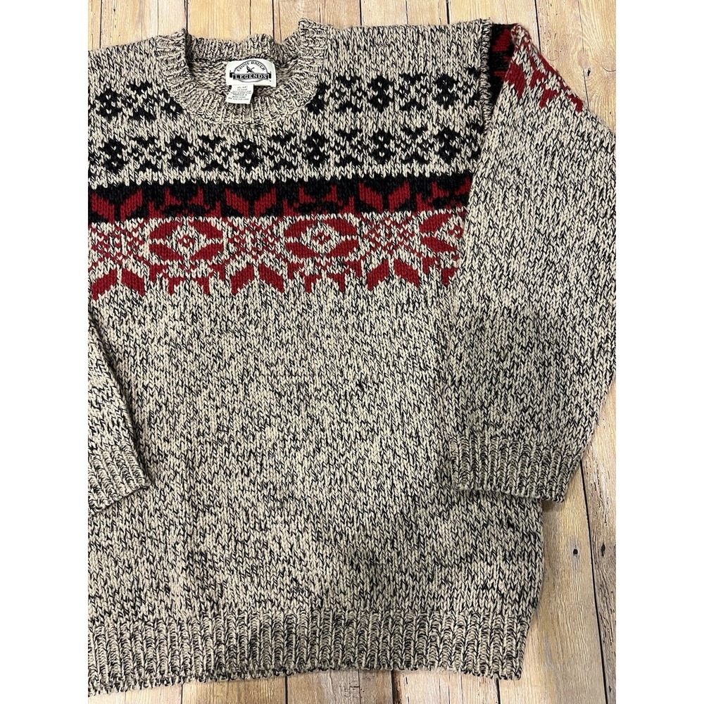 VTG Eddie Bauer Legends 100% Wool Nordic Fair Isle Sweater Brown/Oatmeal M-L - Picture 3 of 9